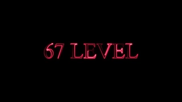 neon Level-67 text inside a horizontal banner on black background. level 67 text icon animation. Neon level up sign. neon next Level text.Level Thirty six text font with glowing neon light.Level