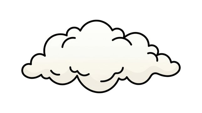 Fluffy white cloud illustrated with bold black outlines and soft subtle gradient shading for graphic designs