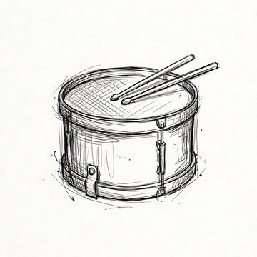 Snare drum and drumsticks hand drawn sketch illustration