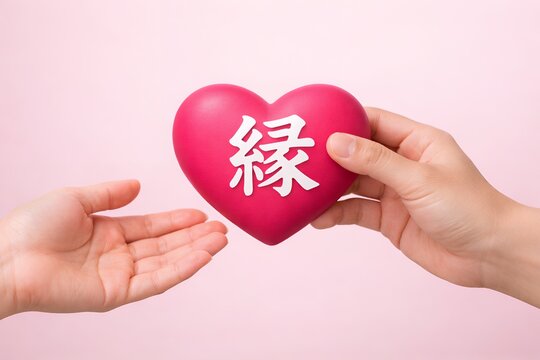 繋がりを象徴する縁のハートを手で受け渡し想い伝える