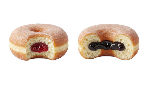 Two Delicious Jam Filled Sugar Donuts with Bite Marks