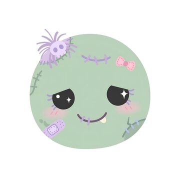 Cute kawaii pastel Halloween zombie face round icon stitch illustration