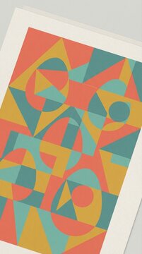 Abstract geometric pattern design featuring vibrant overlapping shapes in warm tones, perfect for graphic backgrounds or branding materials, modern artistic composition for creative projects