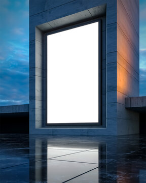 Vertical billboard mockup on concrete building at sunset