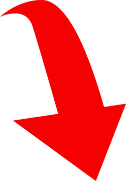 Red Curved Downward Arrow PNG Isolated on Transparent Background