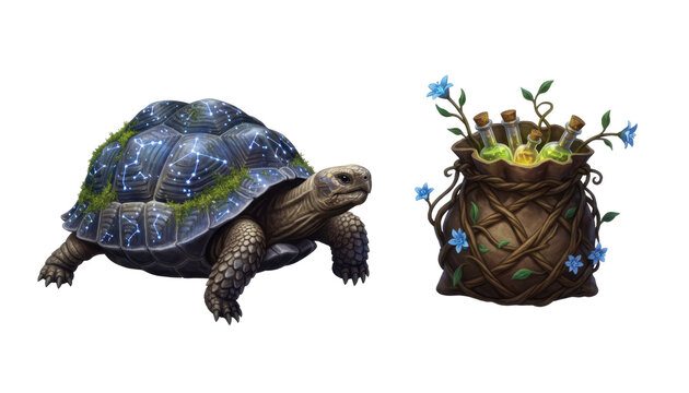 Fantasy Celestial Turtle and Magical Potion Herb Pouch