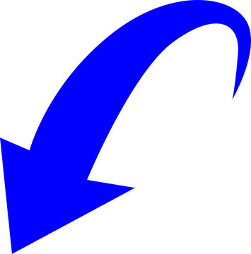 Blue Curved Downward Arrow PNG Isolated on Transparent Background