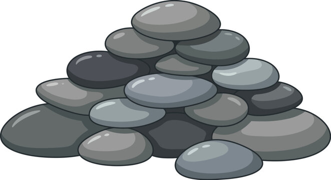 Grey river stones pile vector illustration isolated on white background.Smooth pebbles pile cartoon graphic element for aquarium and garden design.Stack of grey river rocks flat vector