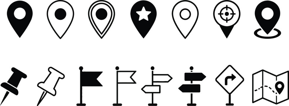Classic location marker icon representing map pin, geolocation, navigation, and destination points for travel apps and interface design.
