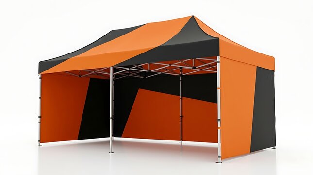 Modern Orange and Black Pop-Up Canopy Tent for Outdoor Events.