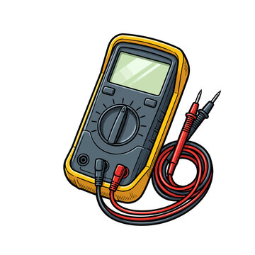 Digital multimeter electrical testing tool vector icon with probe leads. Voltmeter and ohmmeter for automotive wiring diagnostics and mechanic workshop.