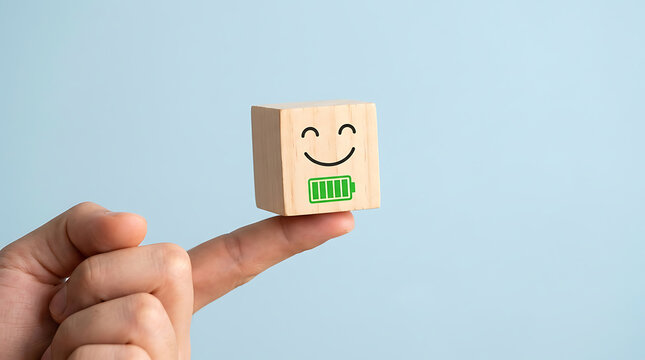 Angry face on wooden block on a finger
