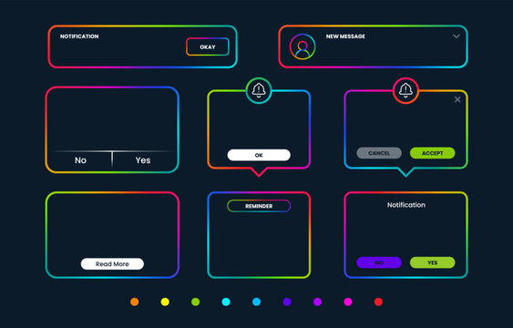 rainbow gradient notification popups and modal windows ui set