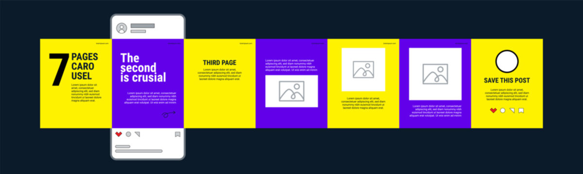 yellow and purple social media carousel post template set