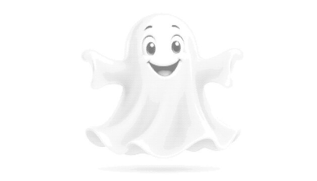 ghost phantom halftone halloween floating cute spooky specter sheet holiday creepy isolated mascot illustration graphic october spirit vector