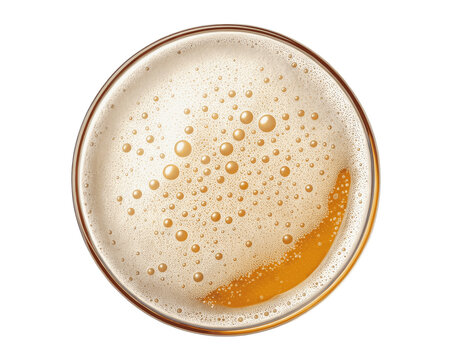 Top view of beer foam isolated on transparent background