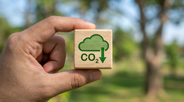 Carbon neutral icon on wooden block