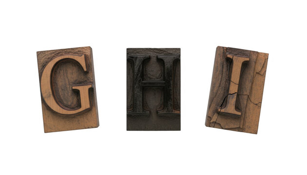 Vintage Wooden Letterpress Blocks G H I Alphabet