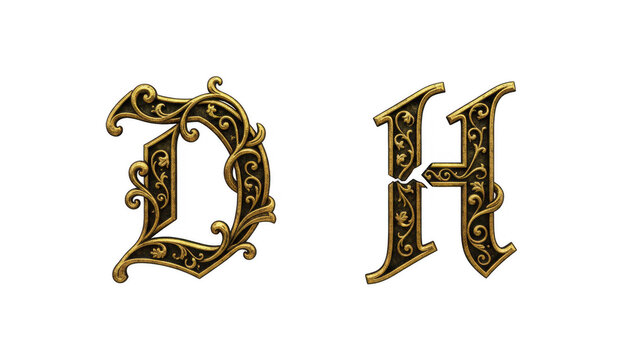 Ornate Golden Capital Letters D and H with Filigree