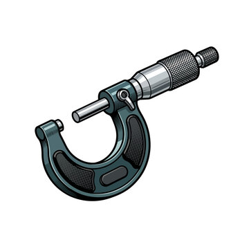 Precision outside micrometer screw gauge vector icon. Calibrated measurement tool for automotive engine rebuild, machining, and mechanical engineering.