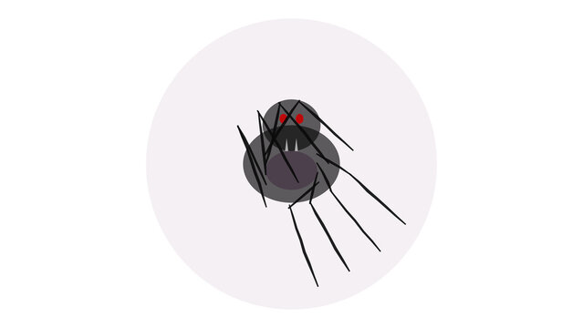 Spooky Halloween spider with glowing eyes and legs, isolated on transparent background