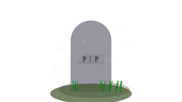 Halloween-themed gravestone with 'RIP' inscription and green grass, isolated on transparent background