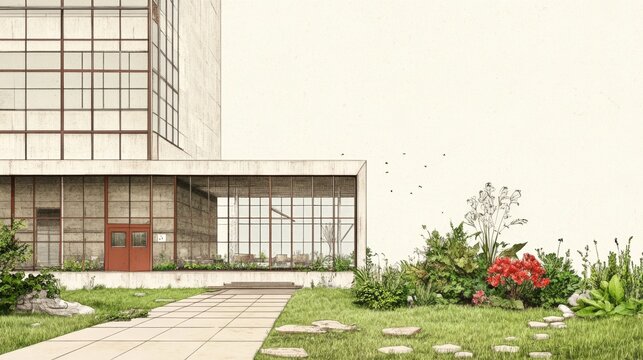 Modern Architectural Design with Lush Landscaping in a Tranquil Urban Setting