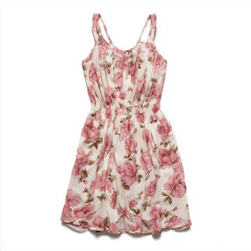 Women floral print summer dress isolated on white background