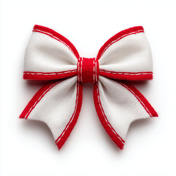 Red and white satin ribbon bow isolated on white background
