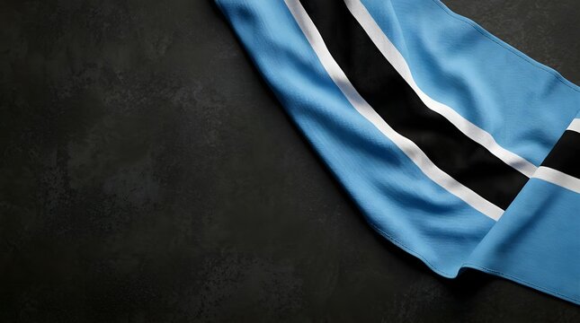 Botswana national flag fabric draped in elegant folds on dark background for patriotic design