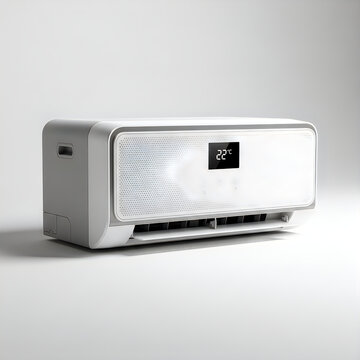 Modern white portable air conditioner unit on a clean surface