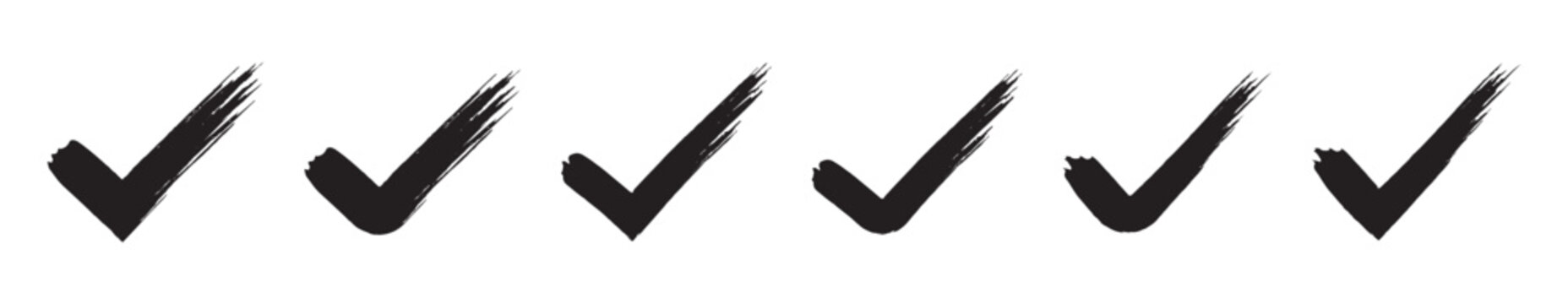 grunge Check tick mark icon set. Cross box x check mark checkbox list vector draw hand drawn sketch doodle brush marker checklist symbol wrong right circle. hand drawn, grunge X sign. Green checkmark 
