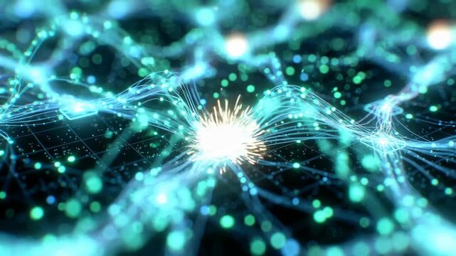 Abstract neural connections with glowing lines in digital style on dark backdrop, concept of data flow and communication