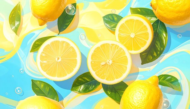 Vibrant Lemons with Colorful Abstract Background