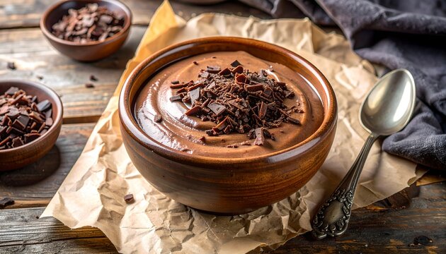 Decadent Chocolate Mousse Rustic Wooden Table