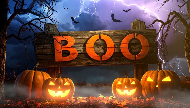 Spooky Halloween Night with Lanterns and Bats