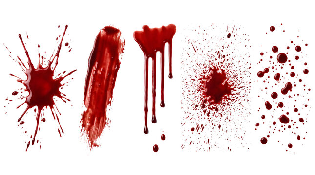 Red blood splatter and drip collection on a isolated transparent background png