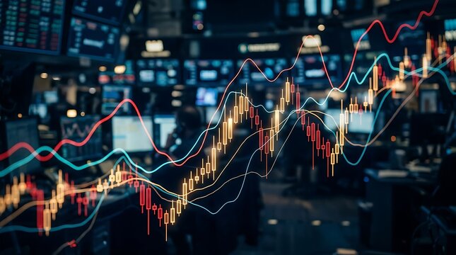 Abstract Financial Market Data Visualization with Glowing Candlestick
