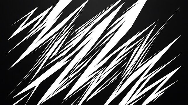 Abstract sharp geometric pattern, monochrome jagged lightning shapes, dynamic black and white graphic background for modern design