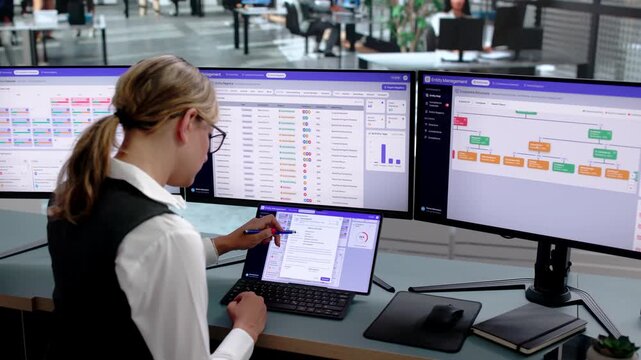 Corporate Lawyer Reviewing Ownership Structure Chart On Laptop