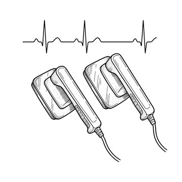Defibrillator paddles with ECG line illustration for emergency response blogs and heart awareness posters