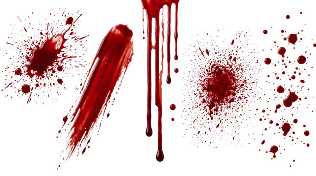 Red blood splatter and drip set on a isolated transparent background png