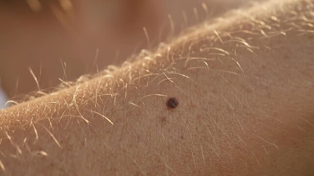 Extreme Macro of Skin Mole and Fine Arm Hairs in Warm Sunlight Dermatology Check