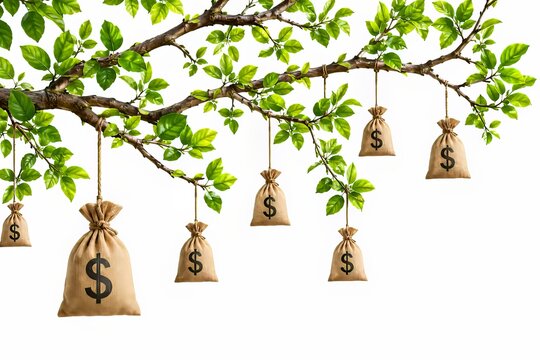 &Aacute;rbol del dinero con sacos colgantes