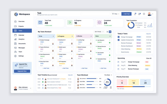 Task Management Dashboard UI Template with Kanban Board and Team Workload