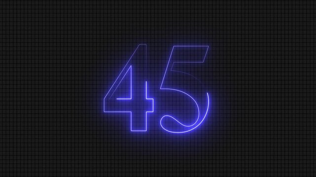 Blue glowing digital number forty five on grid
