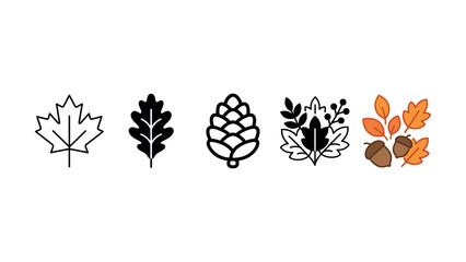 Naklejka premium Set of autumn season icons featuring various leaves pinecones and acorns