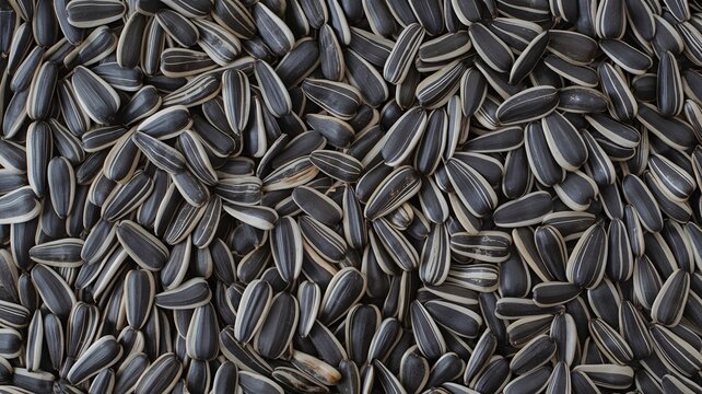 Dried sunflower seeds arranged in a dense pile for healthy snacking and organic food product backgrounds