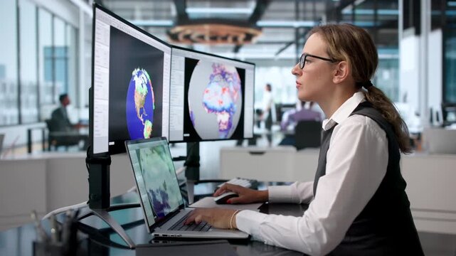 Woman Studies Global Warming Data On Computer
