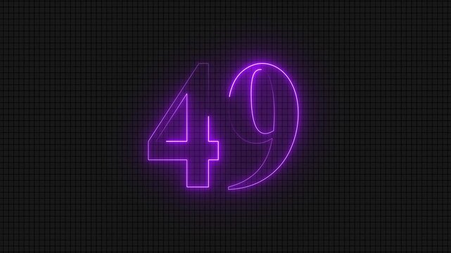 Neon purple number 49 on grid background